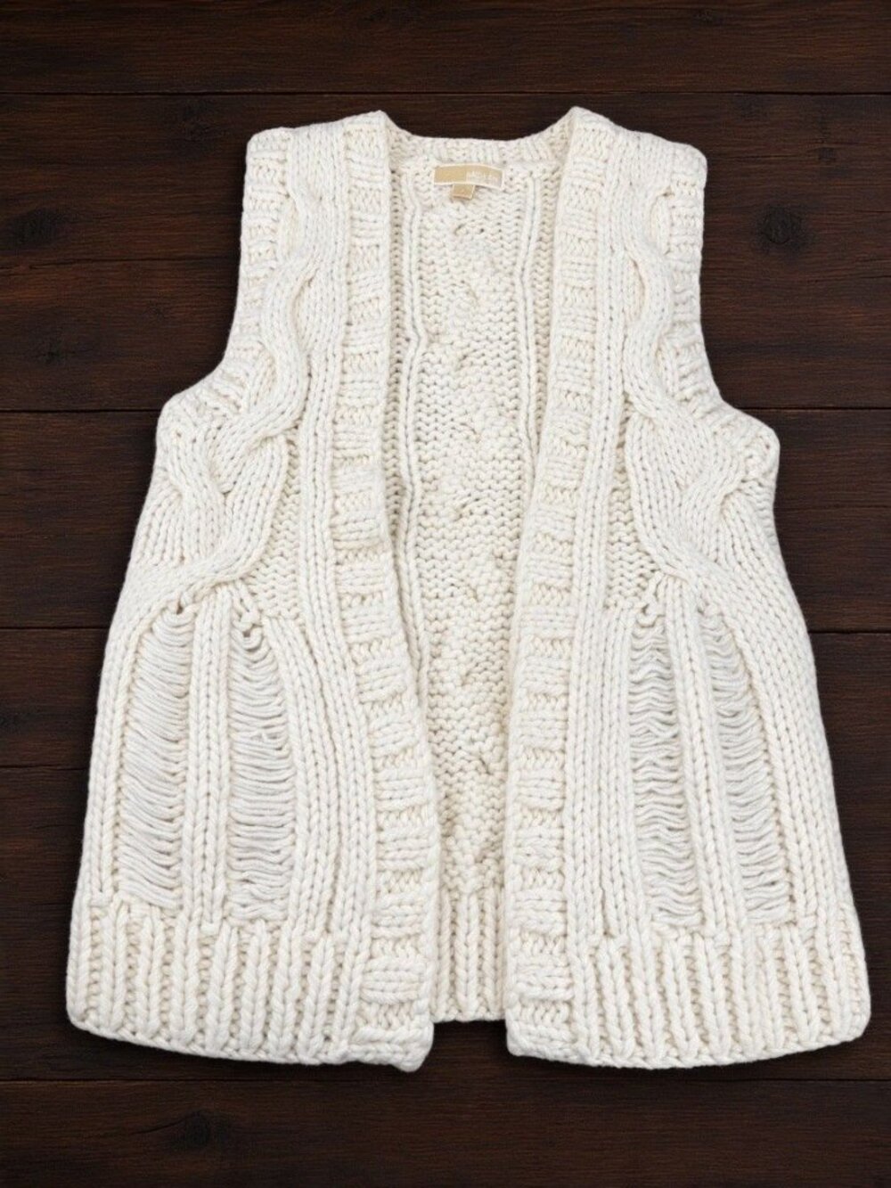 Michael Kors Chunky Cream Alpaca Blend Cable Knit Open Cardigan Sweater Vest
